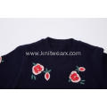 Girl's Knitted Floral Embroidery Crew-Neck Pullover